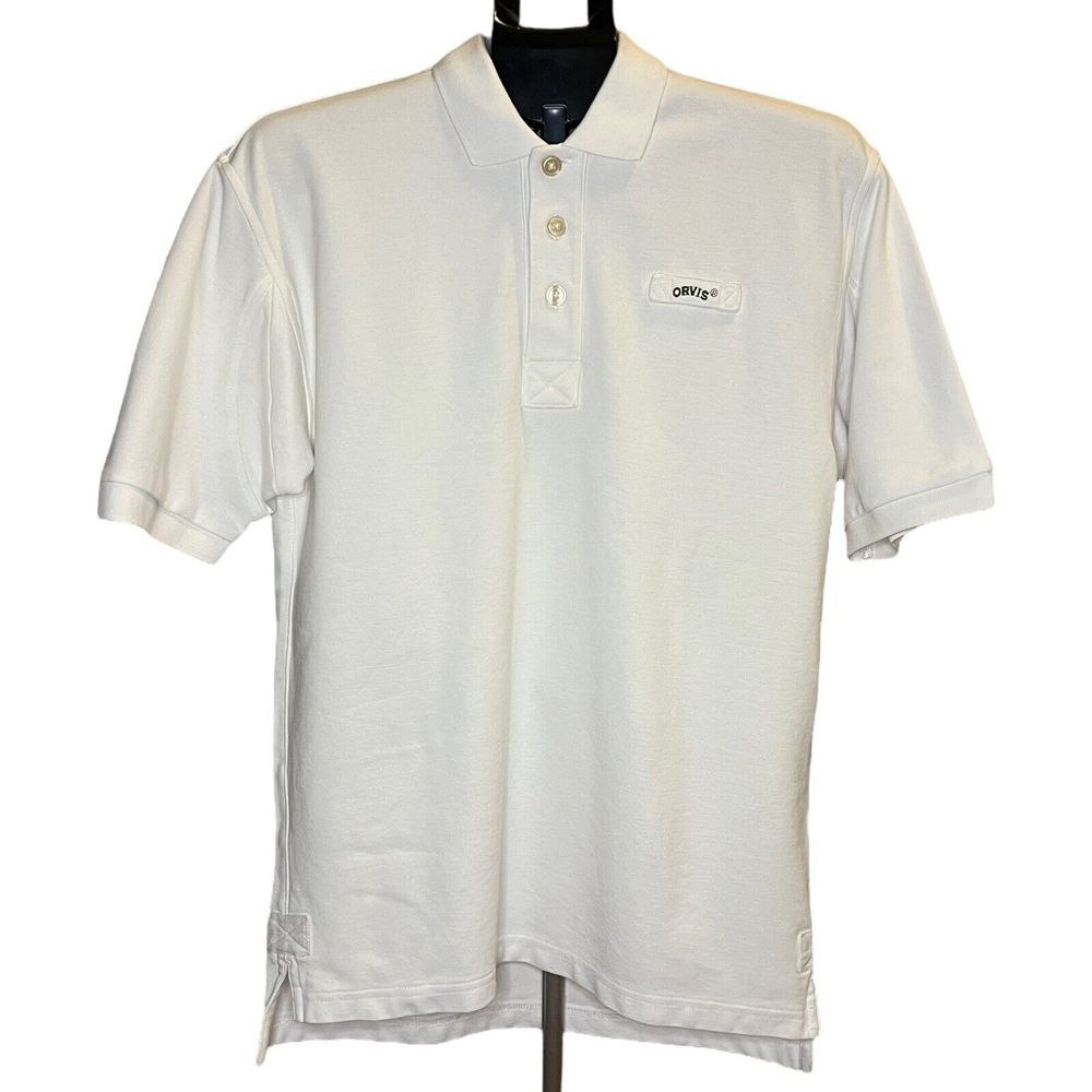 ORVIS Men's Small White Solid Embroidered‎ Heavyweight Short Sleeve Polo Shirt